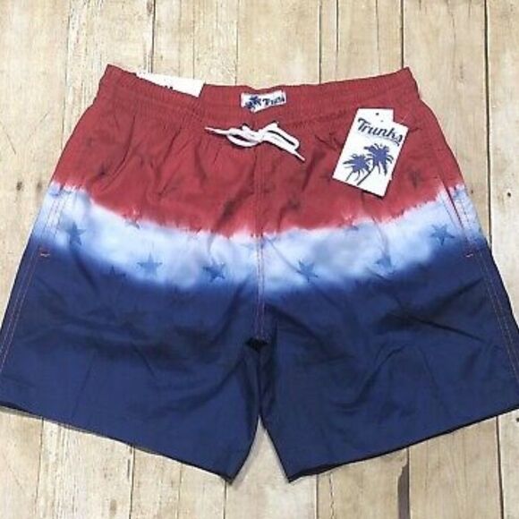 ✨Trunks Surf and Swim Men Medium Tie Dye Americana Stars Blue Red Swim Shorts✨ - Picture 2 of 10